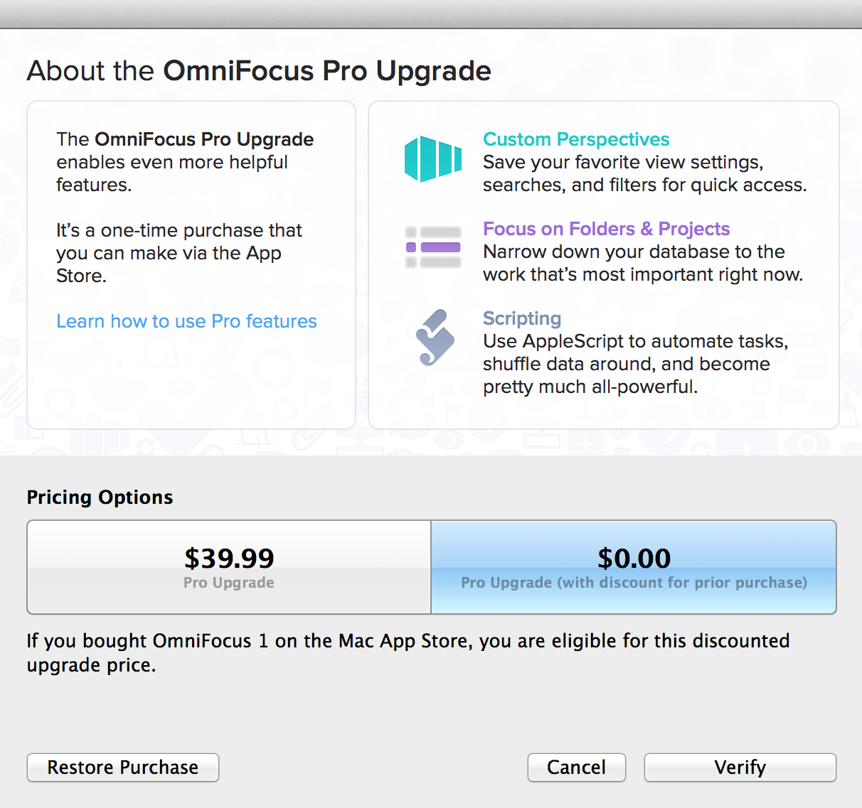 About the OmniFocus Pro Upgrade