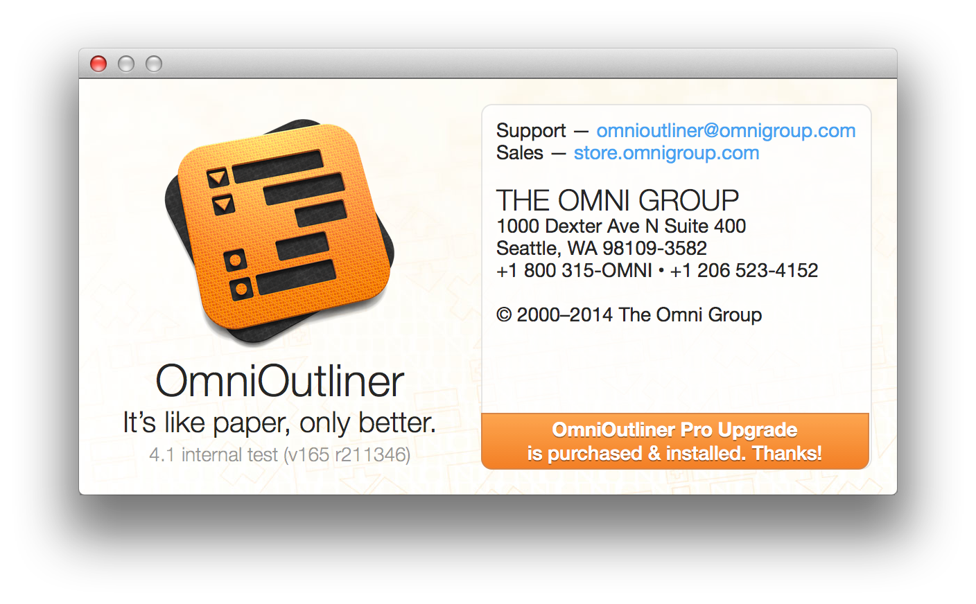 OmniOutliners About Box