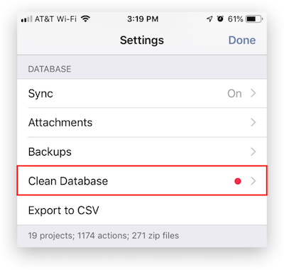 Where to find Clean Database option in Settings