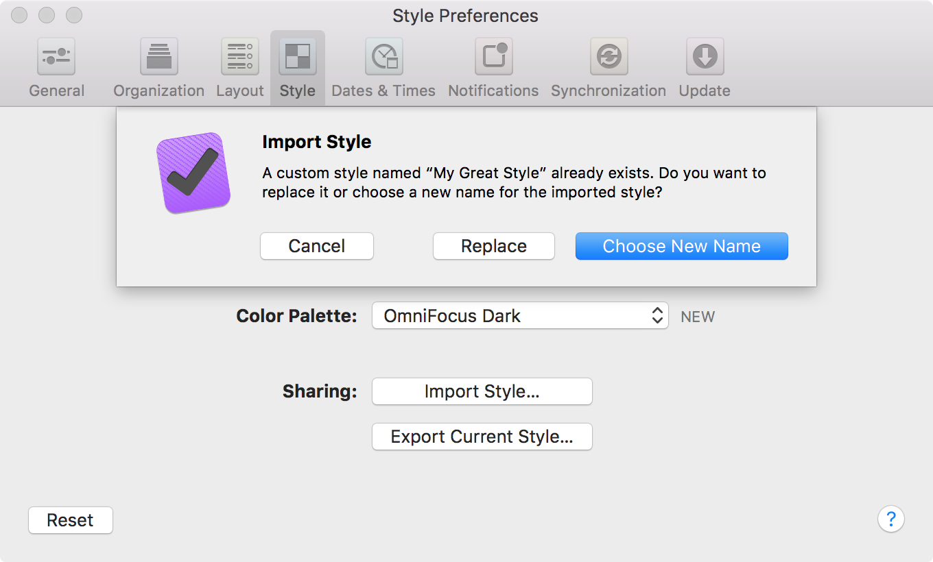 Deleting a custom OmniFocus Style