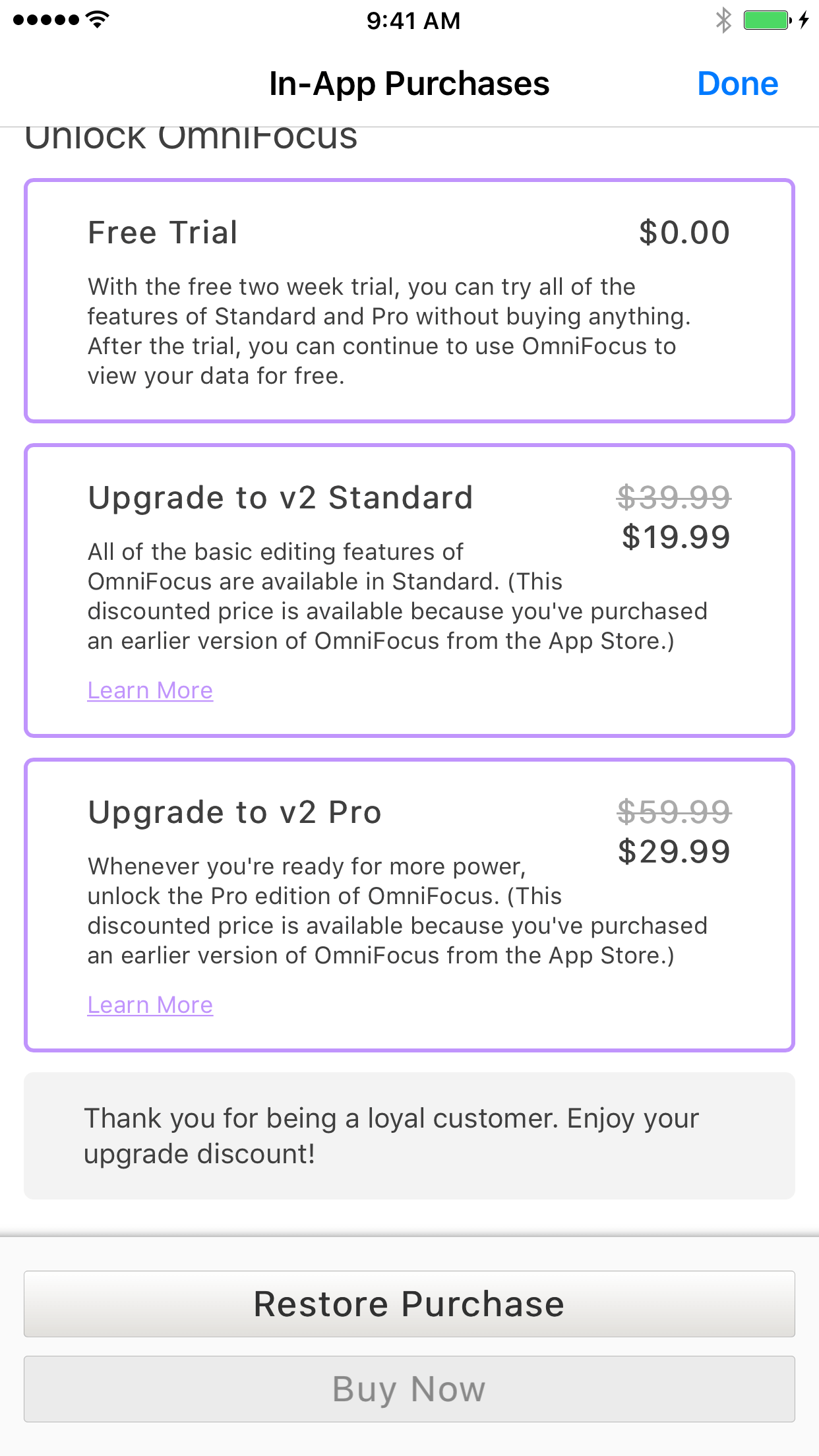 omnifocus ios pro vs standard