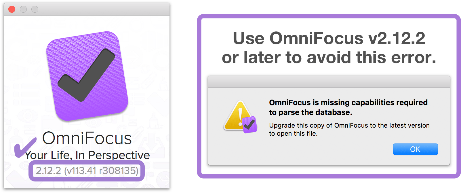 For syncing with OmniFocus 3, use OmniFocus 2.12.2 for Mac or later to avoid an error message.