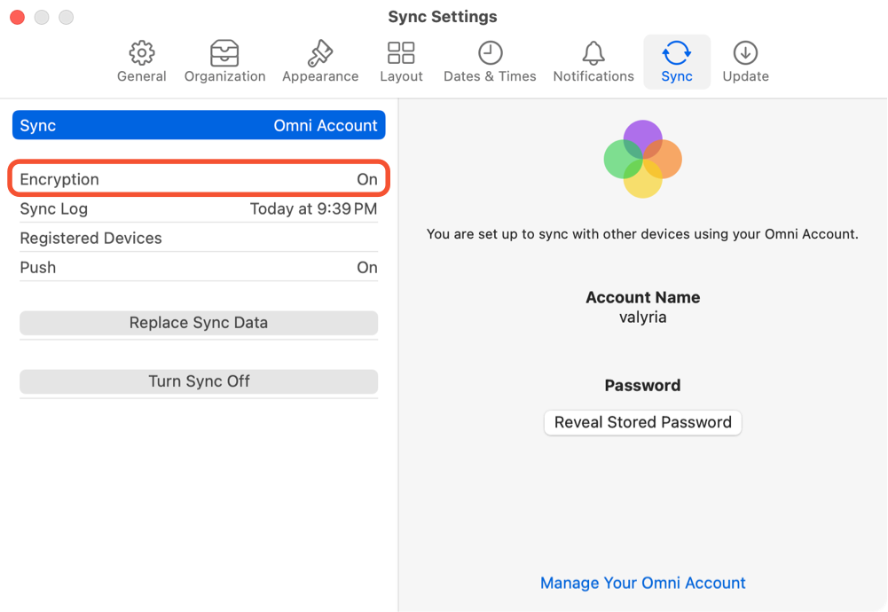 View of Encryption details on Mac