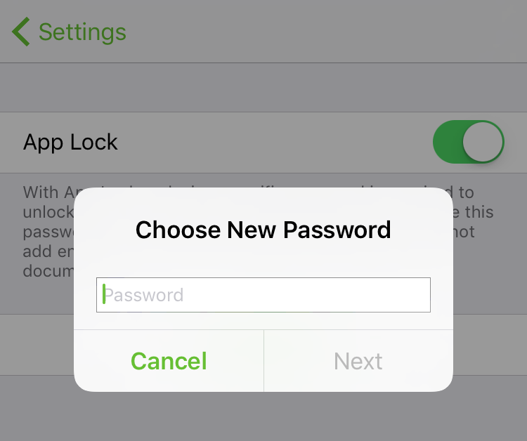 You are prompted to choose a new password when setting up App Lock for the first time.