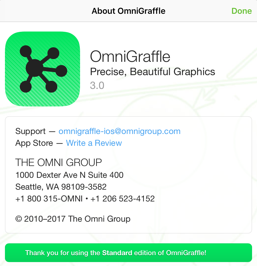 The About OmniGraffle 3 window with Standard activated