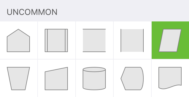 The Parallelogram shape, selected in the Uncommon shapes area of the Shape inspector