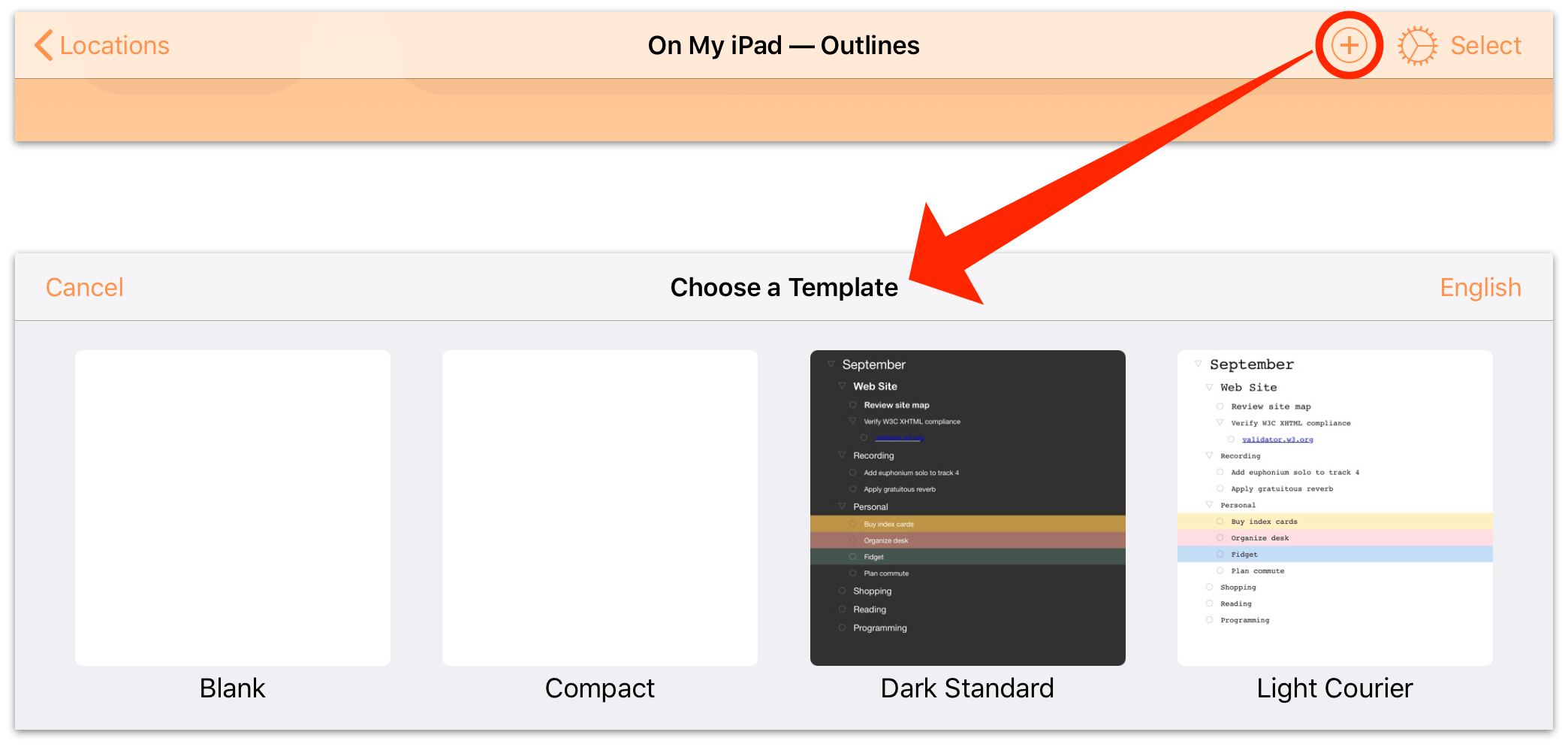 Tap New Document to open the template chooser.