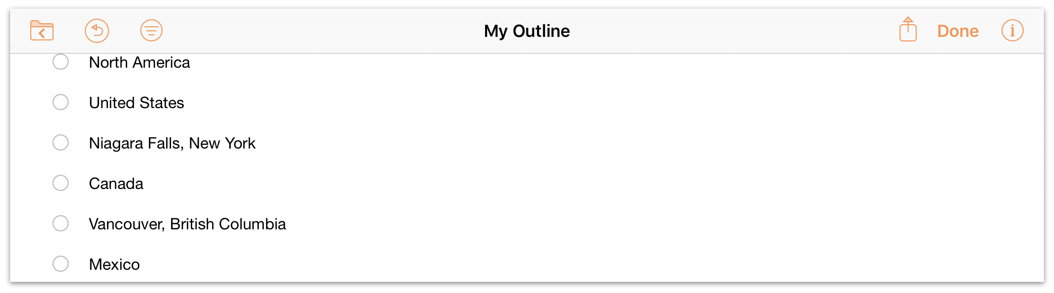 An outline with several rows of text.