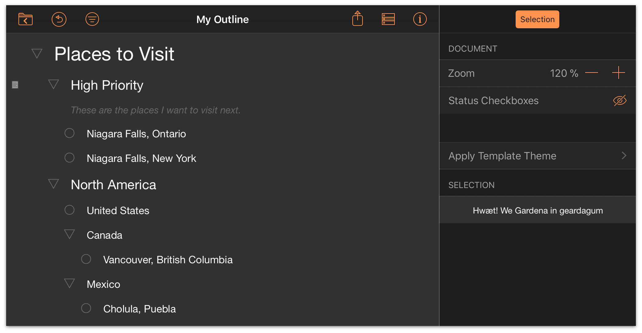 The outline with a new theme applied.
