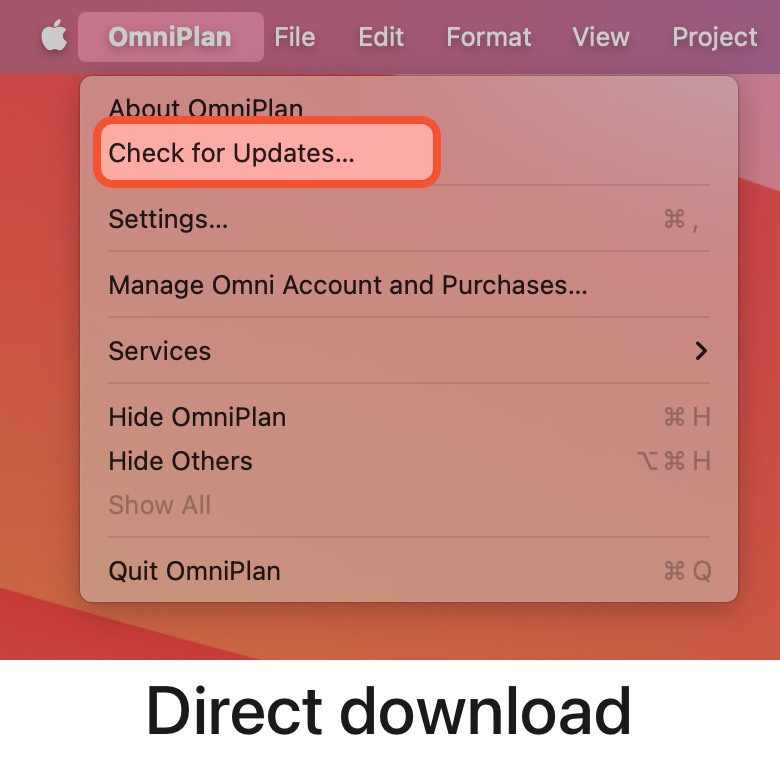 App menu for an app downloaded directly from the Omni website