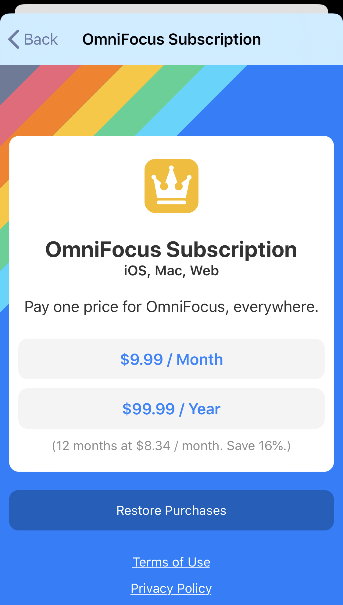 OmniFocus 3 In-App Subscriptions