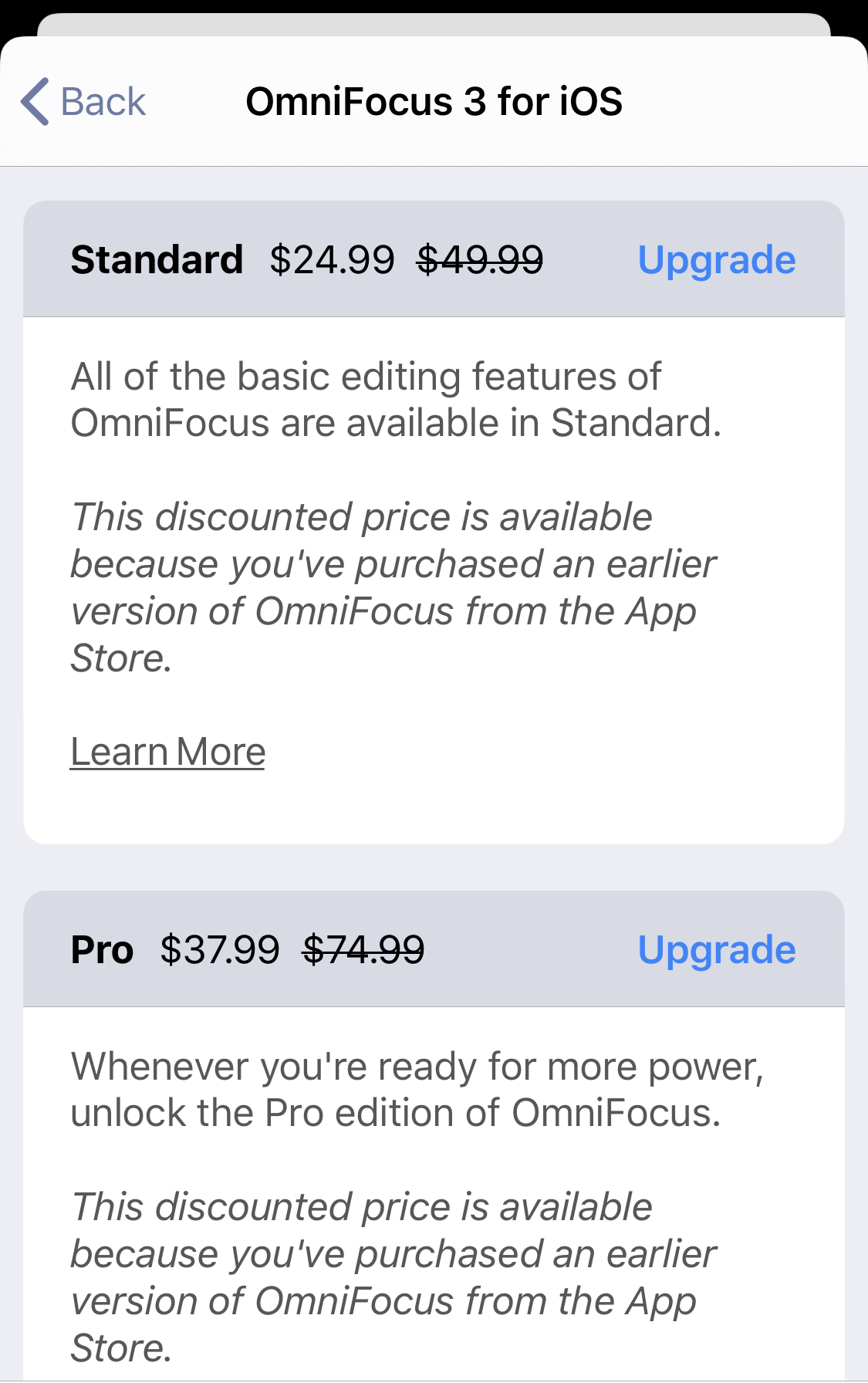 OmniFocus 3  In-App Purchases Window with Discount