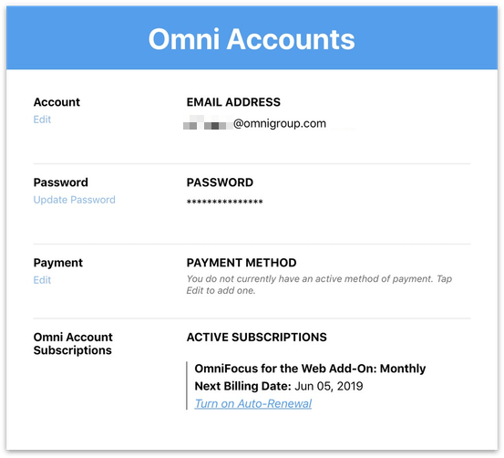 Details of your Omni Account status when logged in.