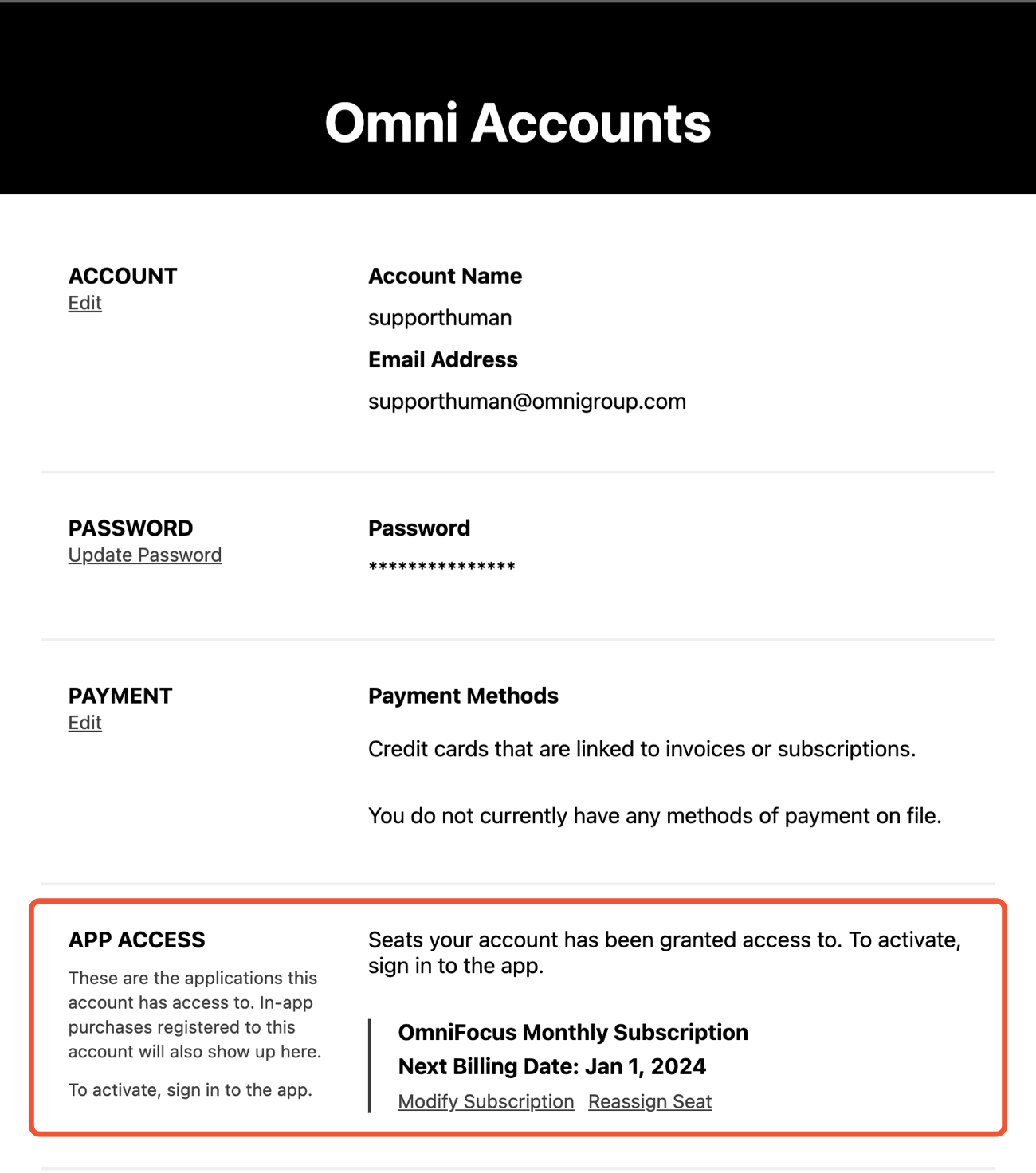 Details of your Omni Account status when logged in.