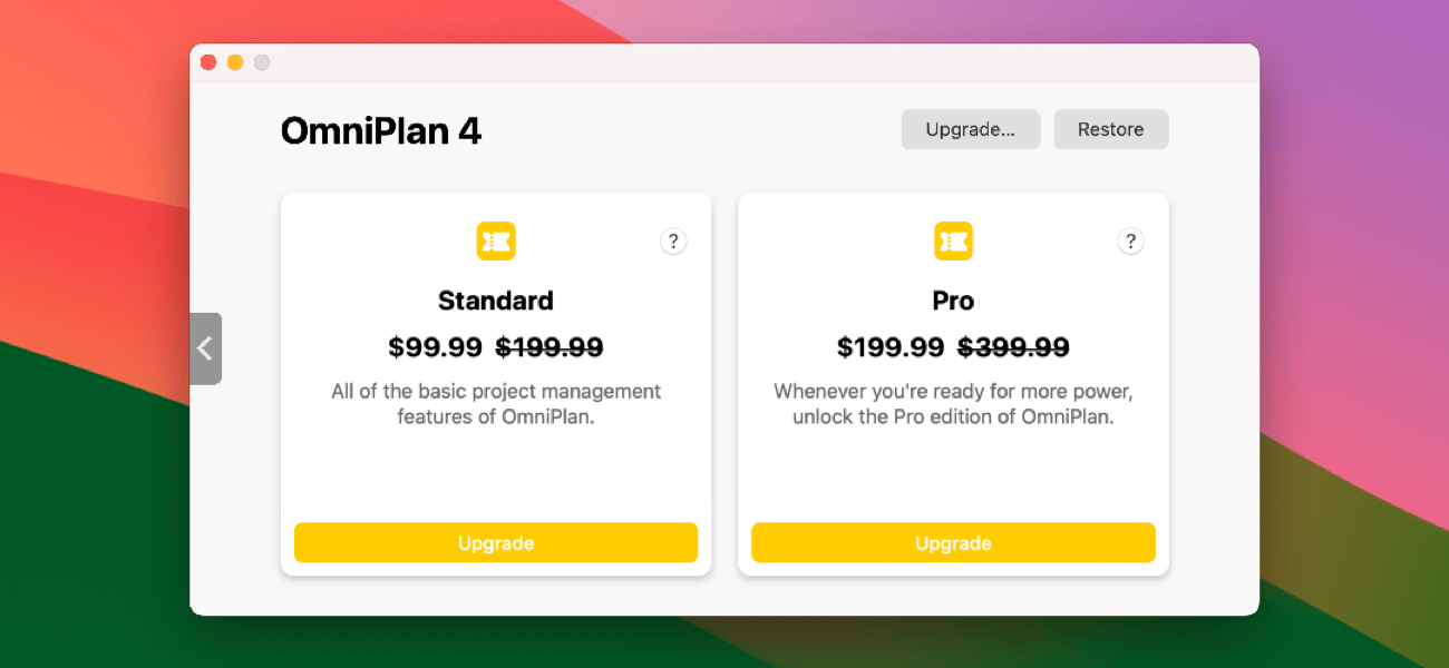 OmniPlan 4 In-App Purchases Window with Discount