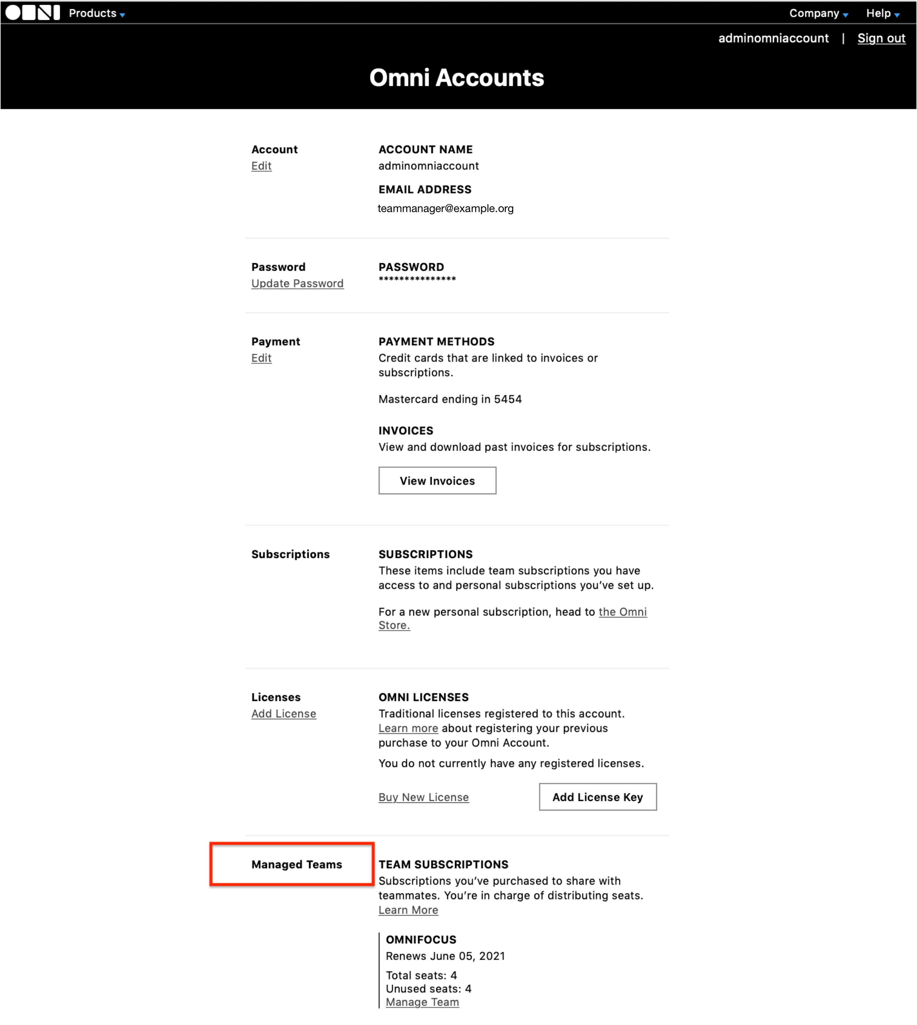 "Manage Teams" Option in Omni Accounts