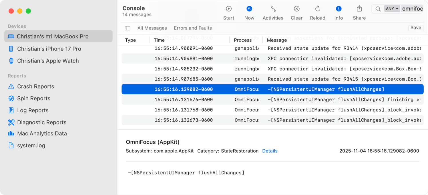 Console.app on macOS Sequoia