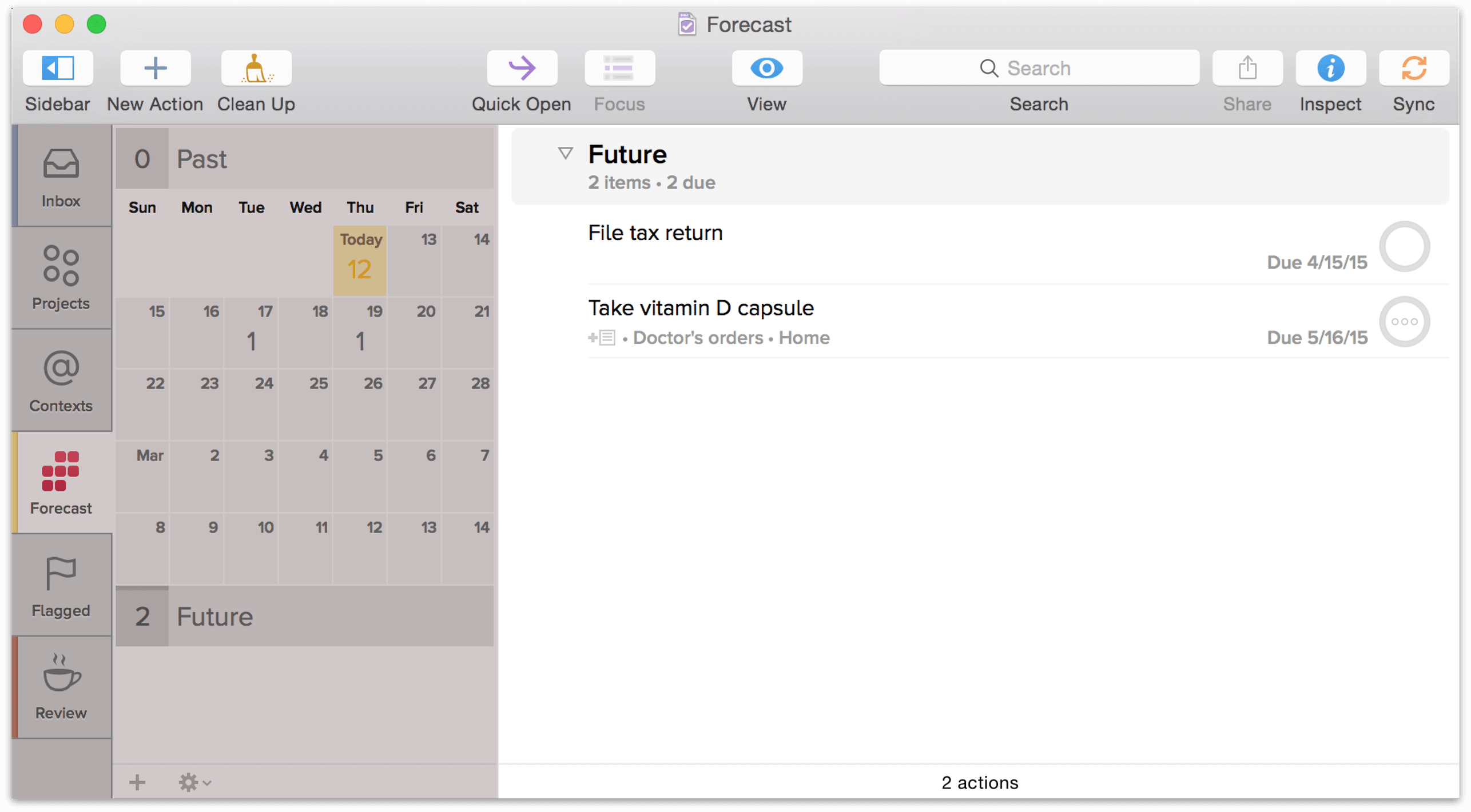 calendar settings omnifocus 3