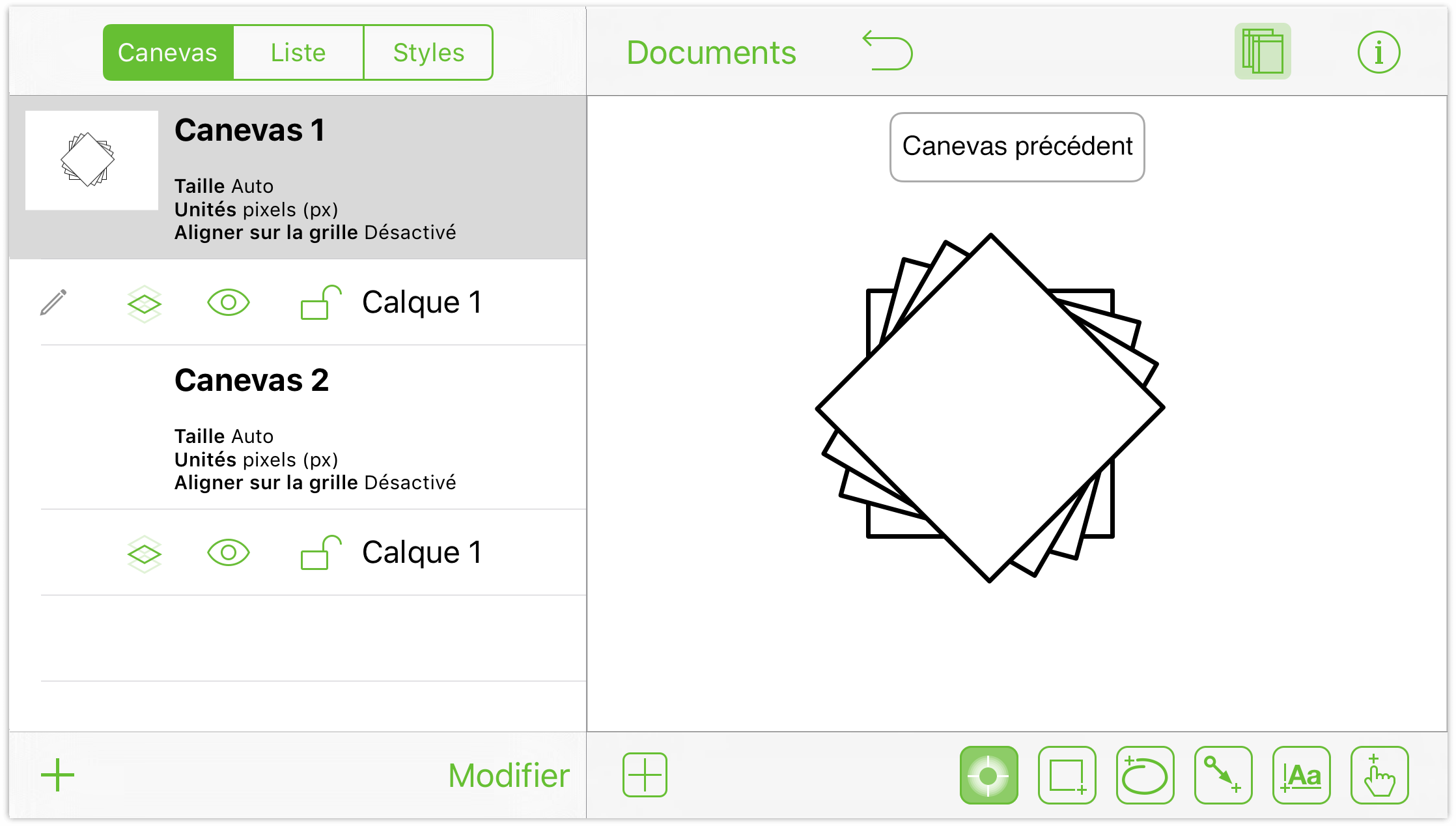 Manuel de l'utilisateur OmniGraffle 2.2 pour iOS — Les nombreux gestes  utilisables dans OmniGraffle pour iOS, image size:2236x1268