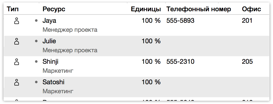 Отображение произвольных данных в виде столбца на схеме ресурсов.