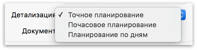 Параметр «Детализация» в разделе «Данные проекта» инспектора проекта.