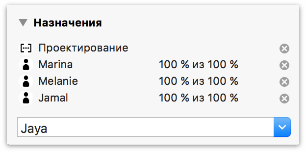 Раздел «Назначения» инспектора задач.