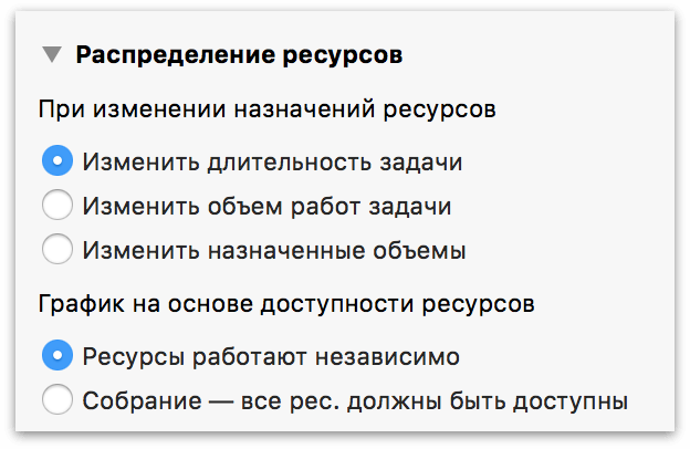 Раздел «Распределение ресурсов» инспектора задач.