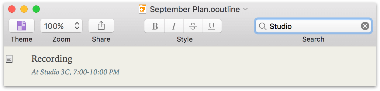 filtering the outline in OmniOutliner Essentials