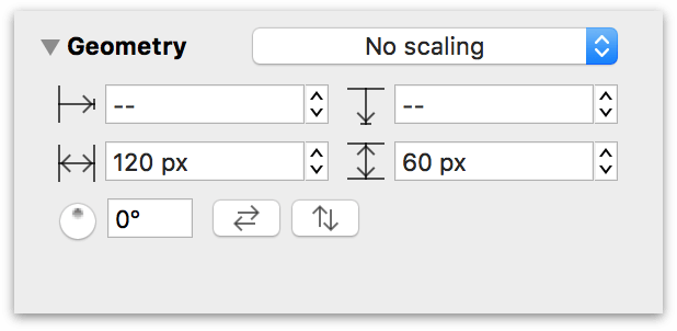 The Geometry inspector, showing the dimensions of the rectangular shapes on the canvas