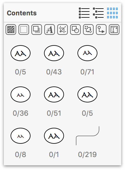 The Selection Matrix sorts objects by their properties, in this case, by size of the shape