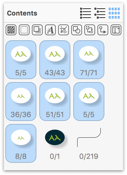 The newly-tweaked circle objects in the Selection Matrix