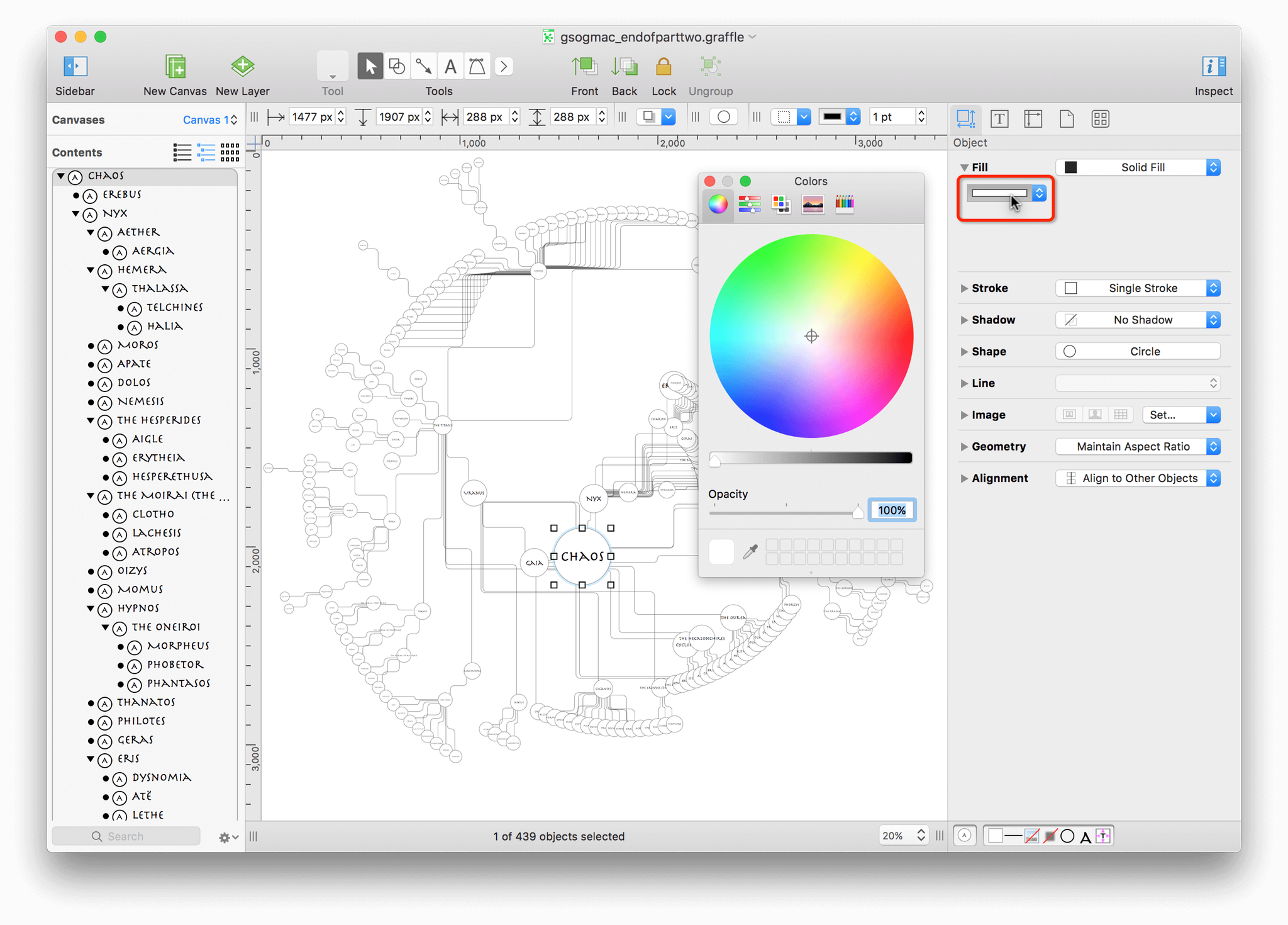 Opening the Colors window from the Fill inspector