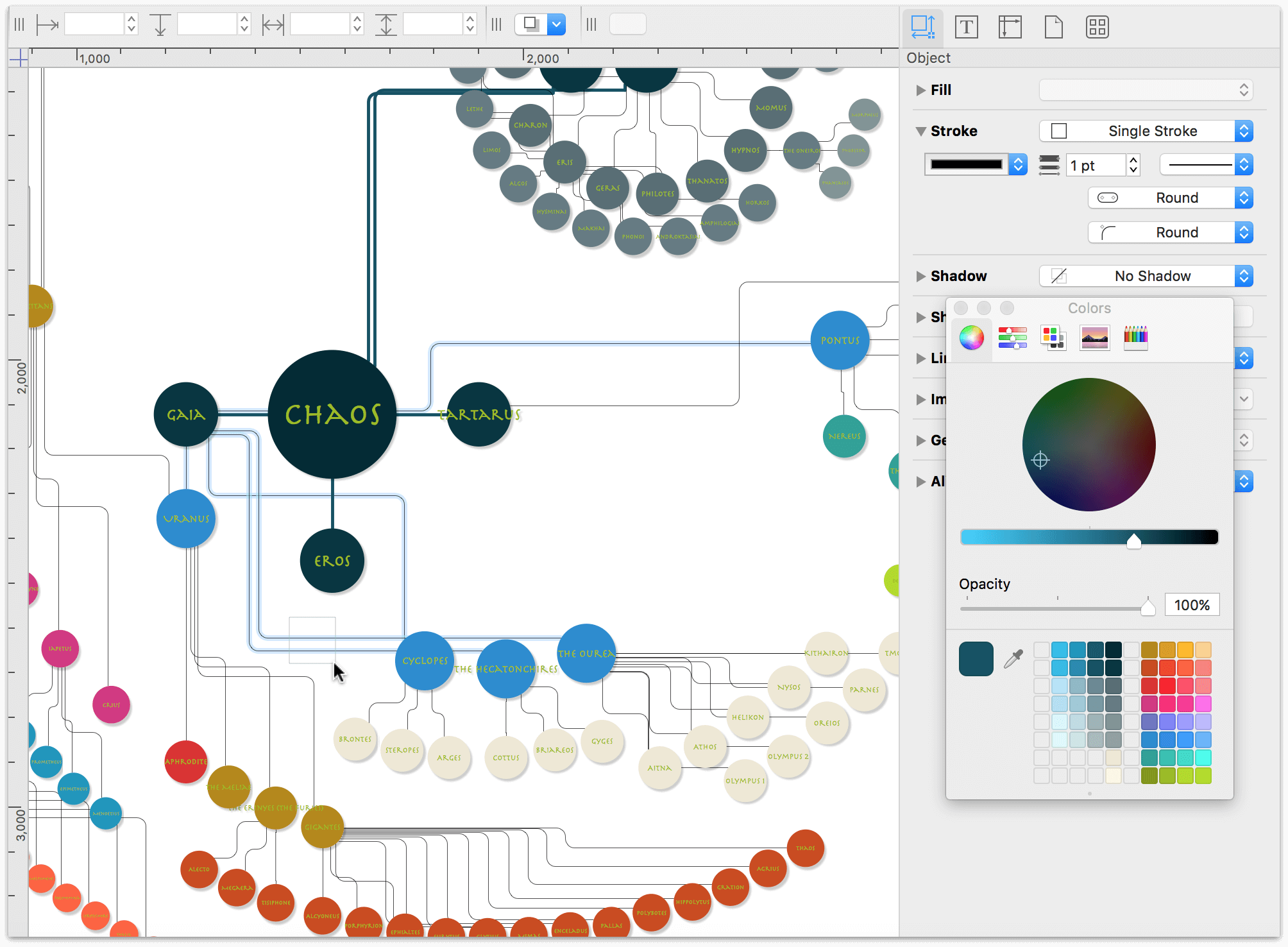 Drag-selecting lines to colorize and style them