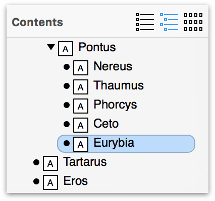 This is how the Contents sidebar should look after you have entered all of the names in this table
