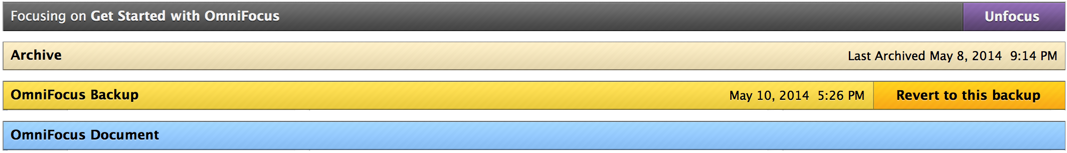 The various permutations of the focus bar.