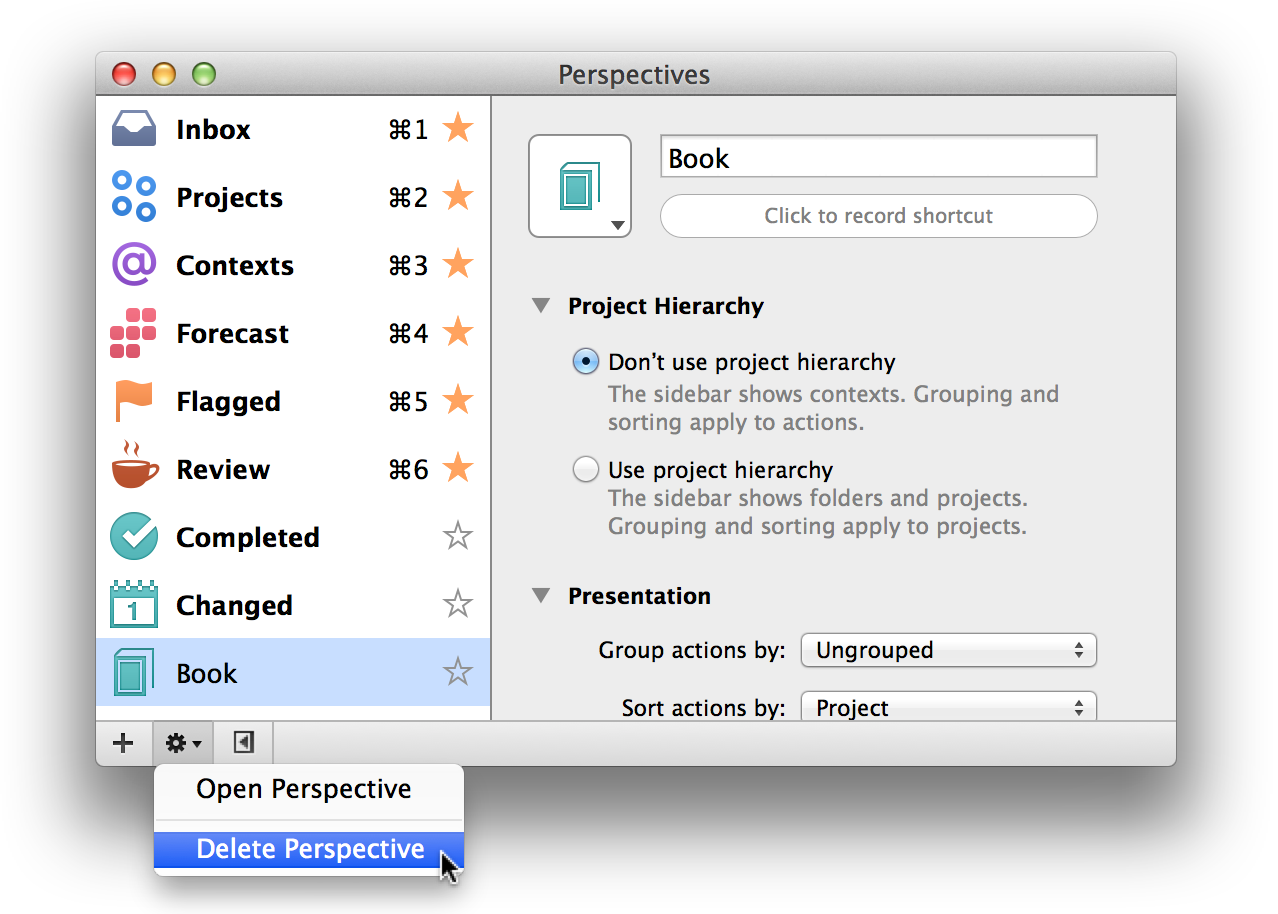 Deleting a custom perspective