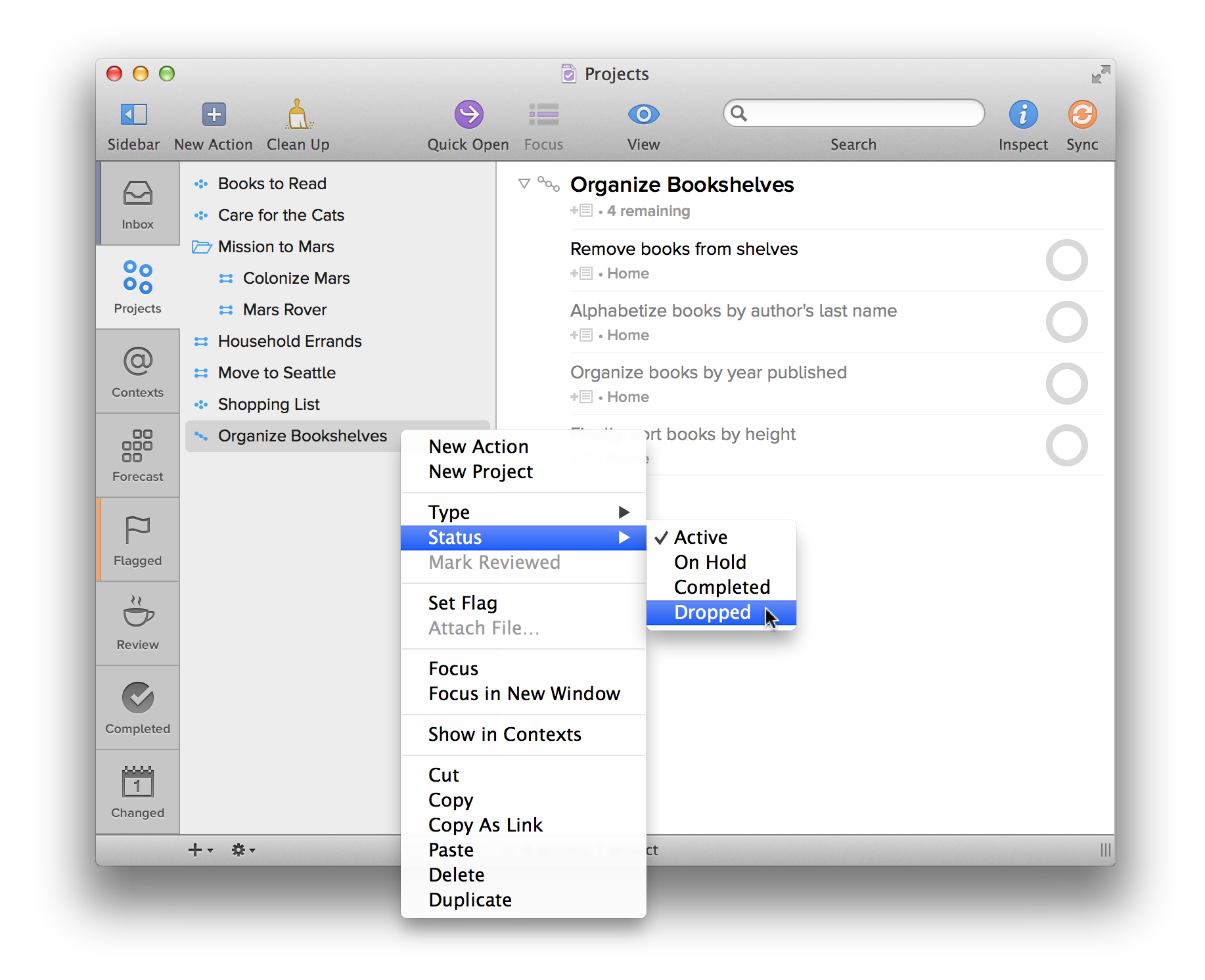 Dropping a project by Control-clicking a project