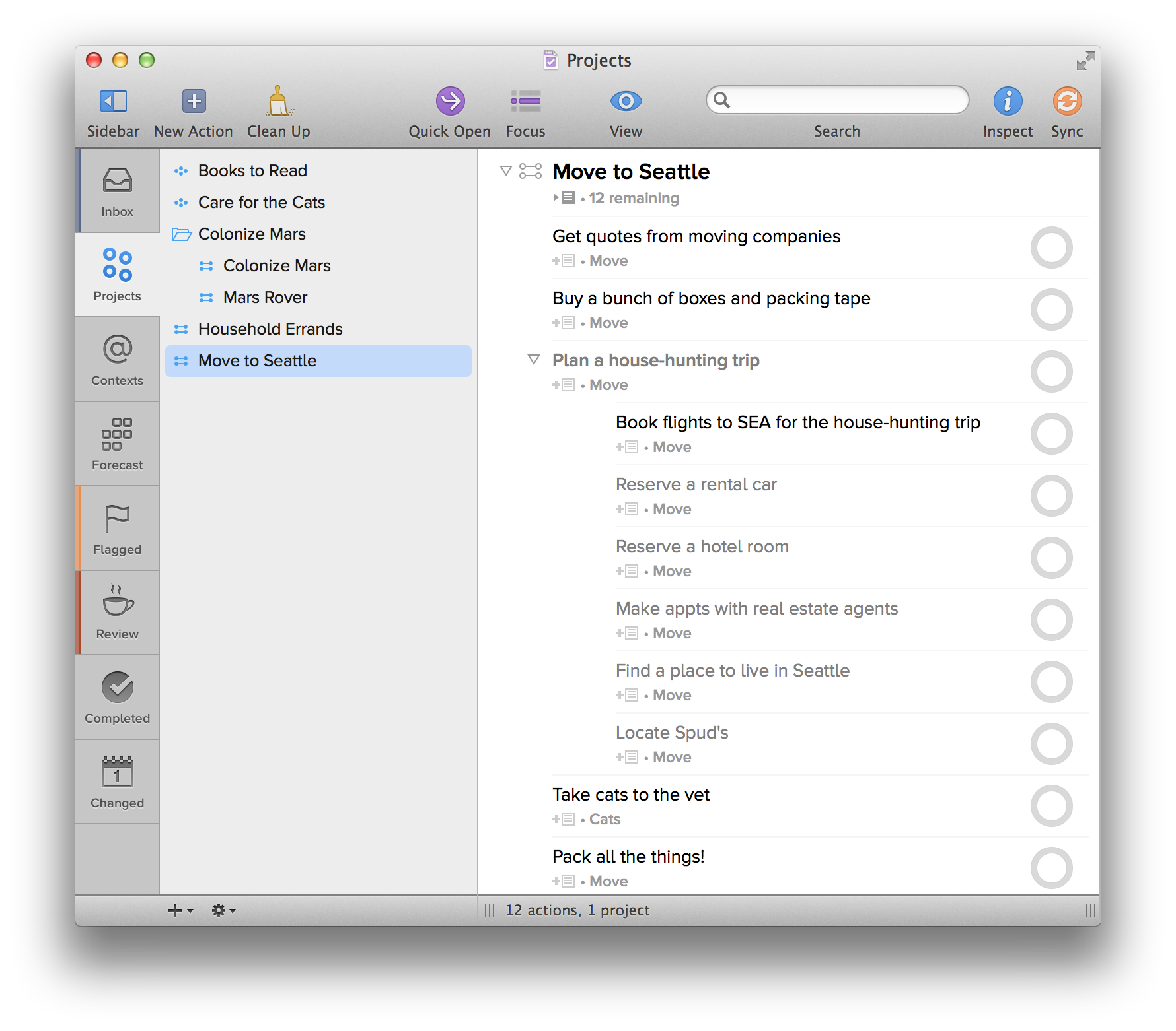 Projects help you organize multiple actions into a logical grouping