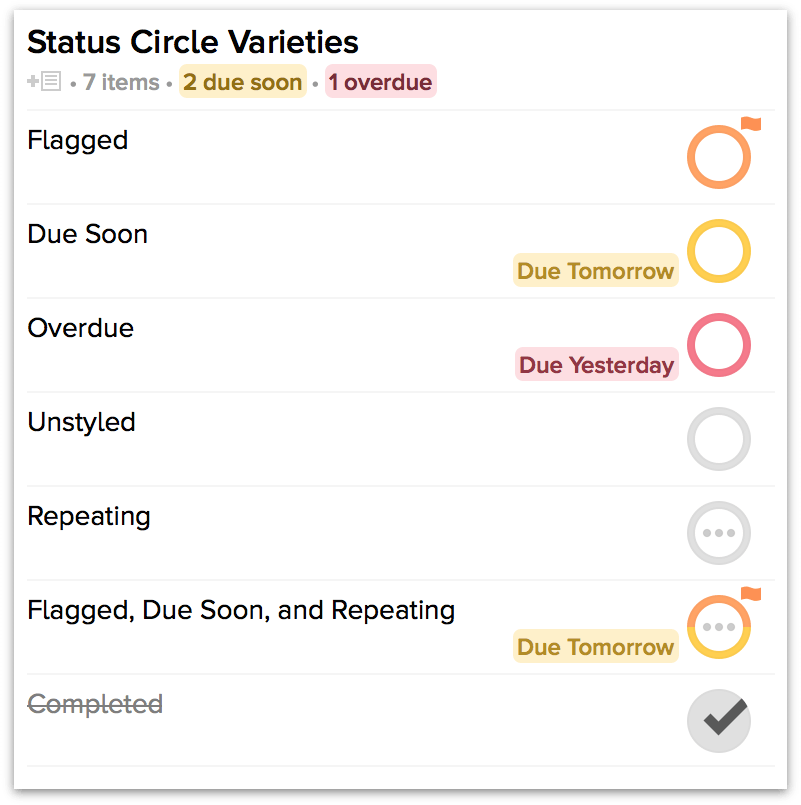 The various permutations of the status circle.