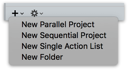 Adding a new folder with the Plus menu beneath the projects list in the Projects perspective.