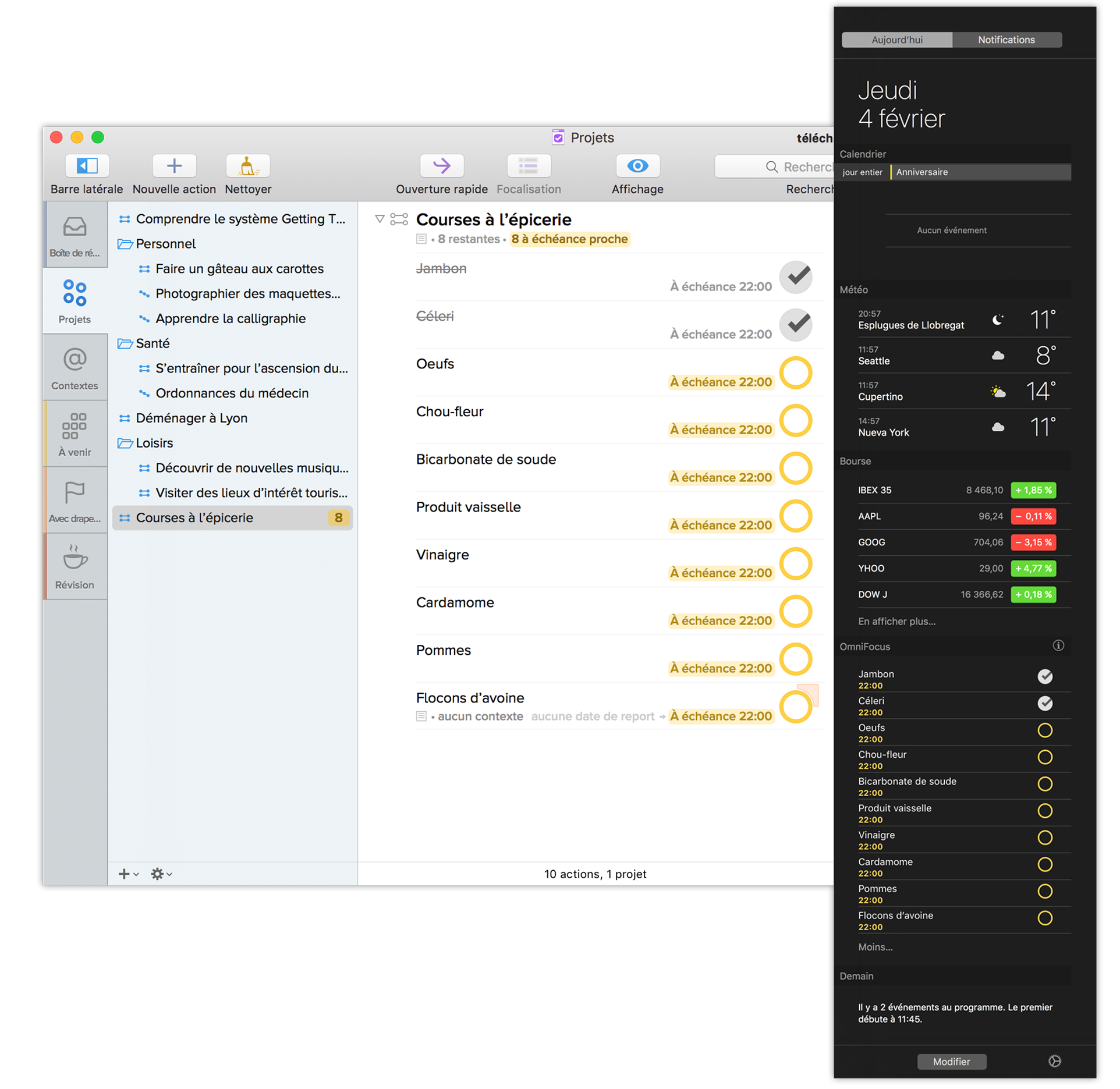 OmniFocus sous forme de widget Aujourd'hui