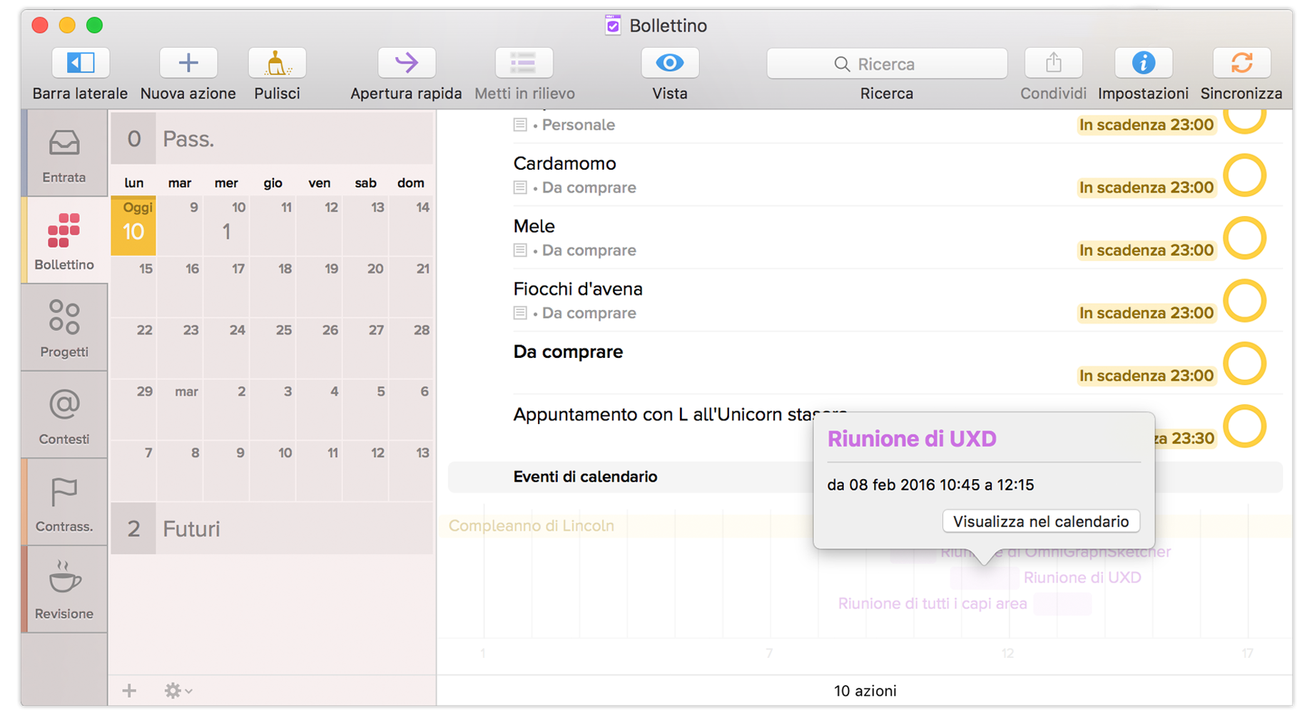 Fai clic su Visualizza nel calendario per aprire gli eventi del calendario nell'applicazione Calendario di OS X