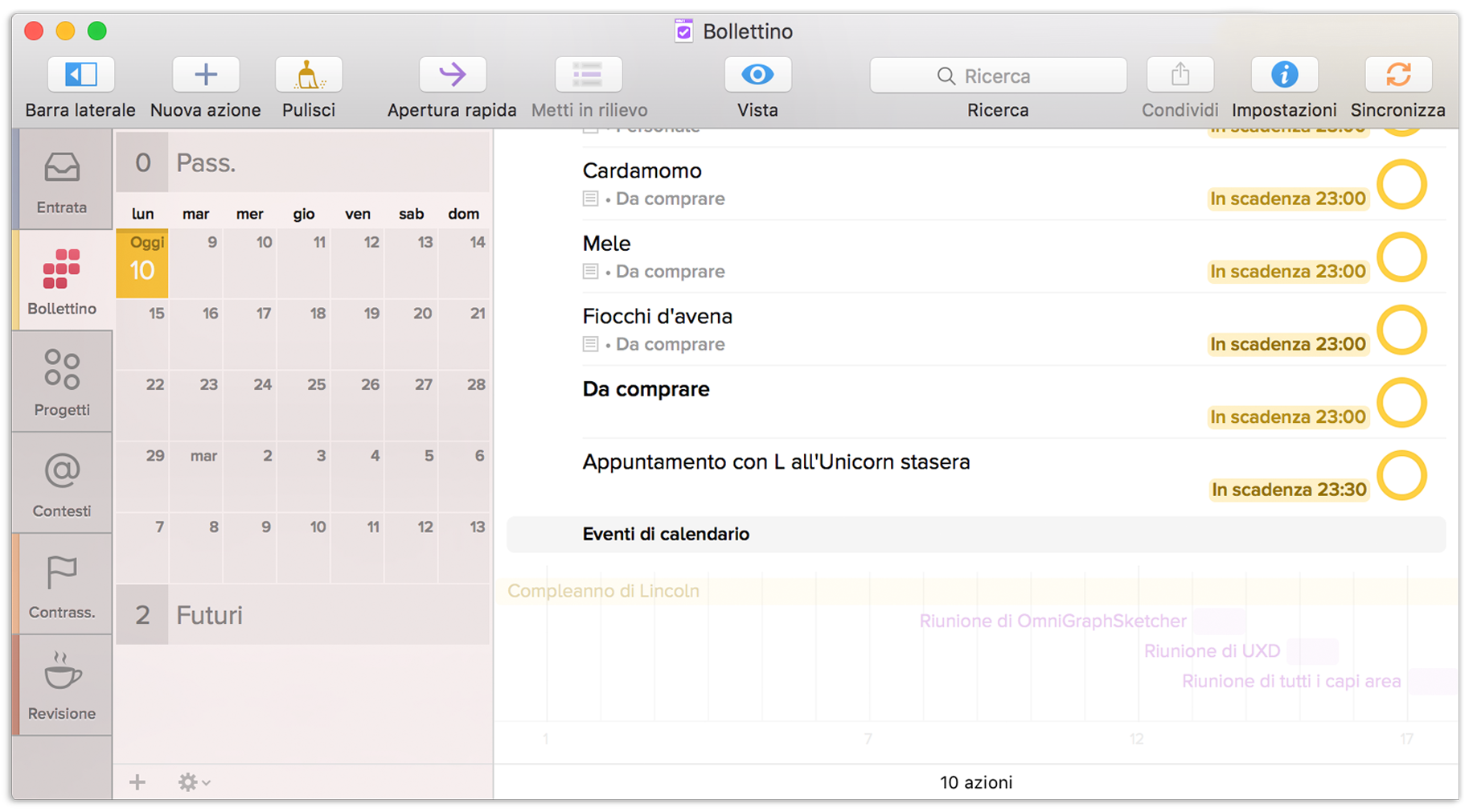 Utilizza la prospettiva Bollettino per visualizzare quanti elementi sono in scadenza ogni giorno