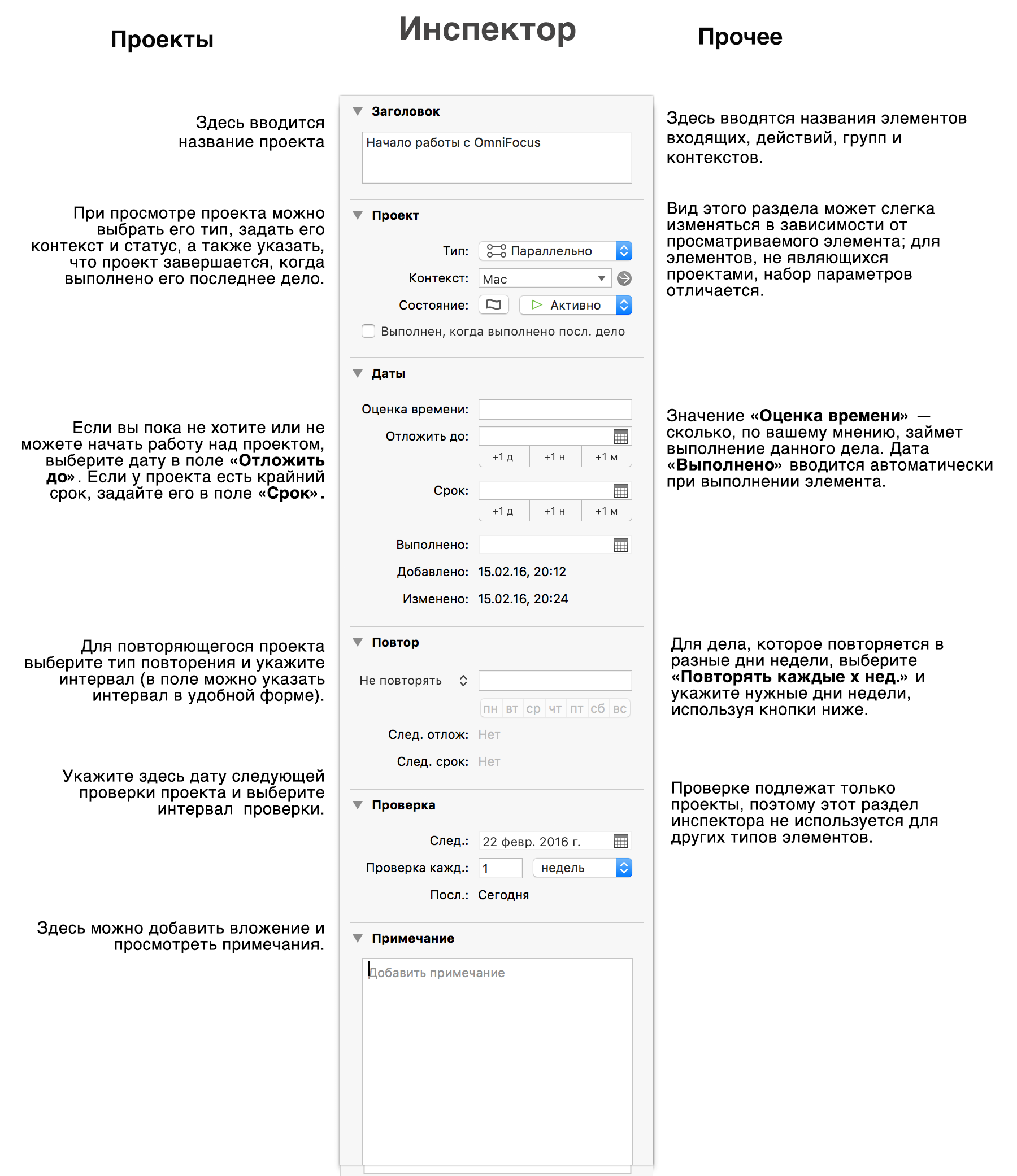 Обзор инспектора в OmniFocus 2.