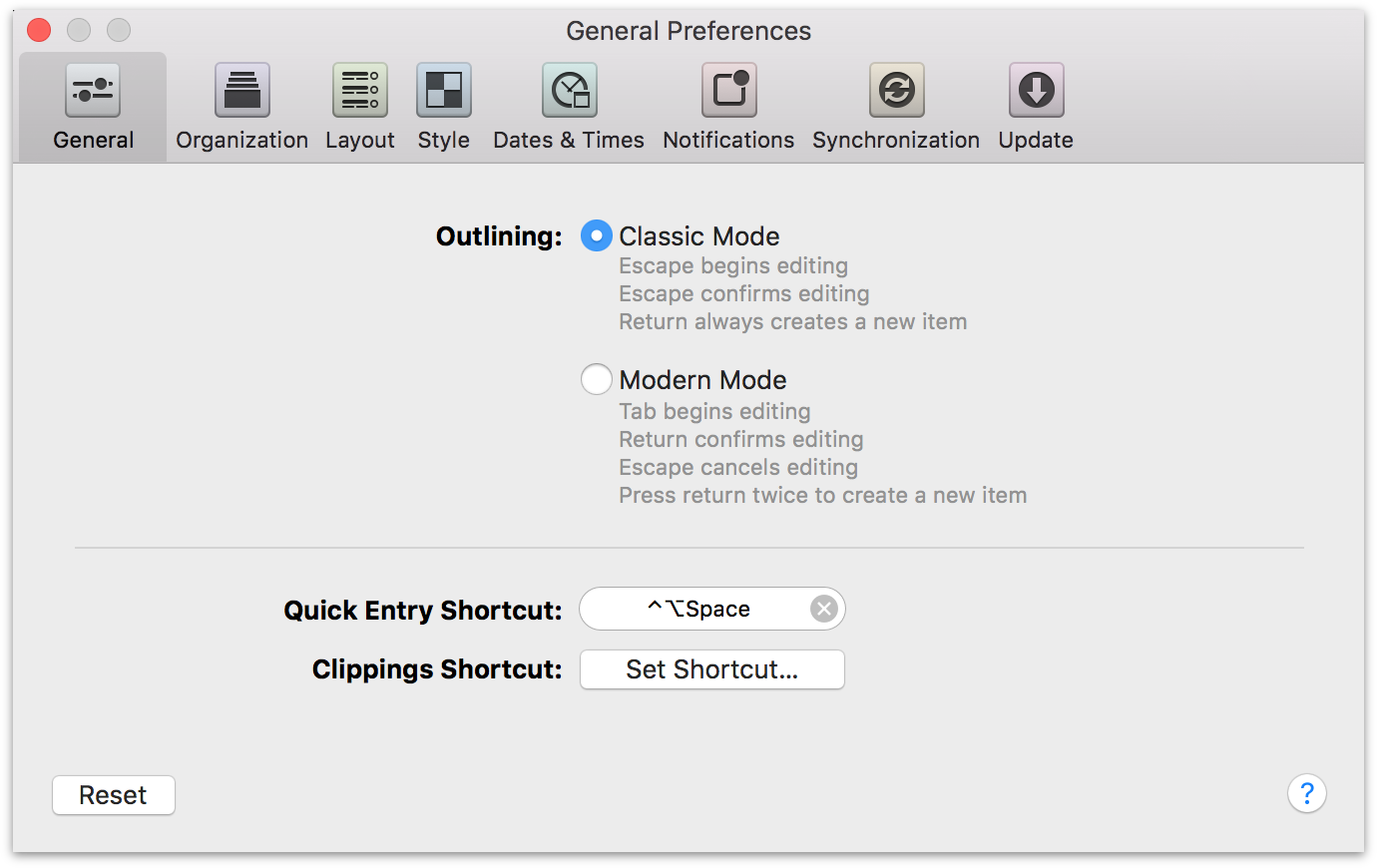 OmniFocus 2 for Mac General Preferences.