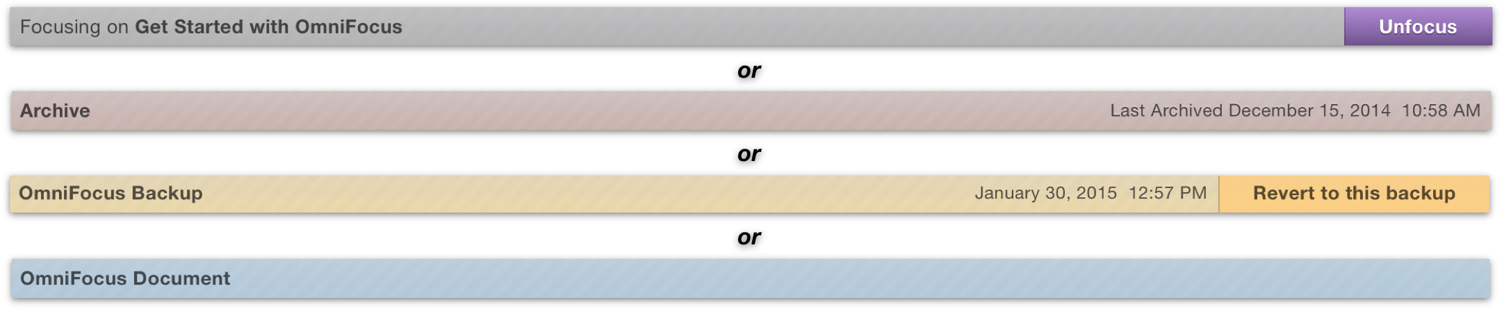 The various permutations of the focus bar.