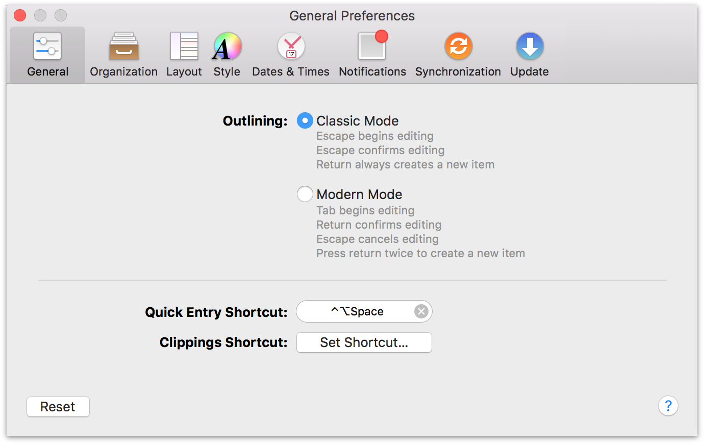 OmniFocus 2 for Mac General Preferences.