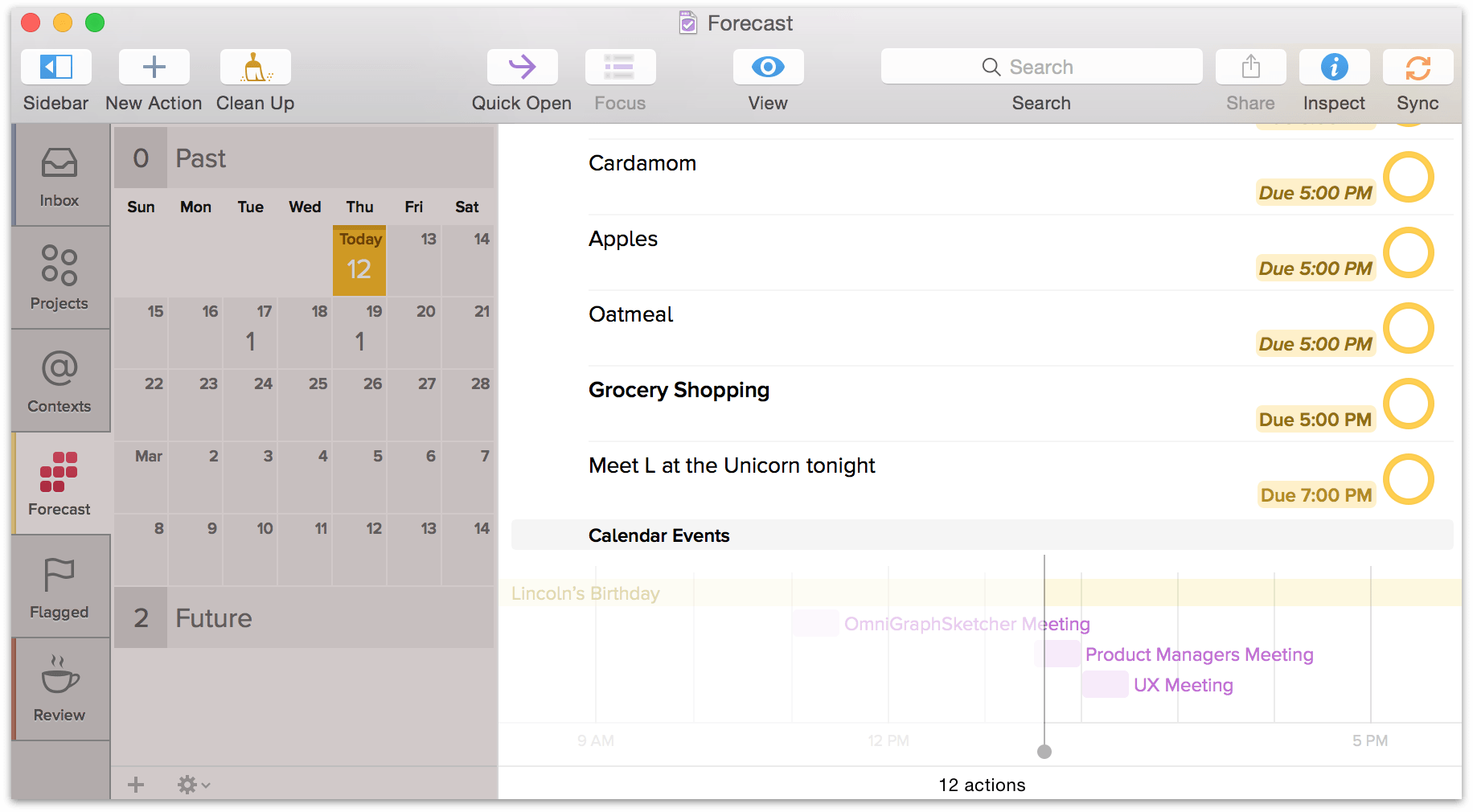 Use the Forecast perspective to see how many items are due each day