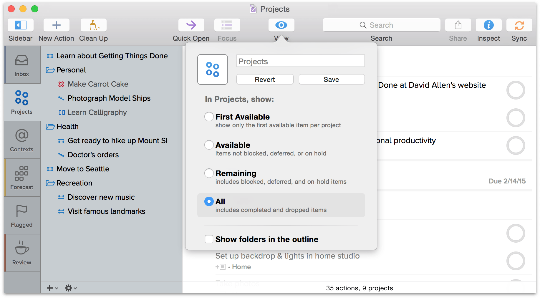 Choose the All view option so you can review Dropped projects