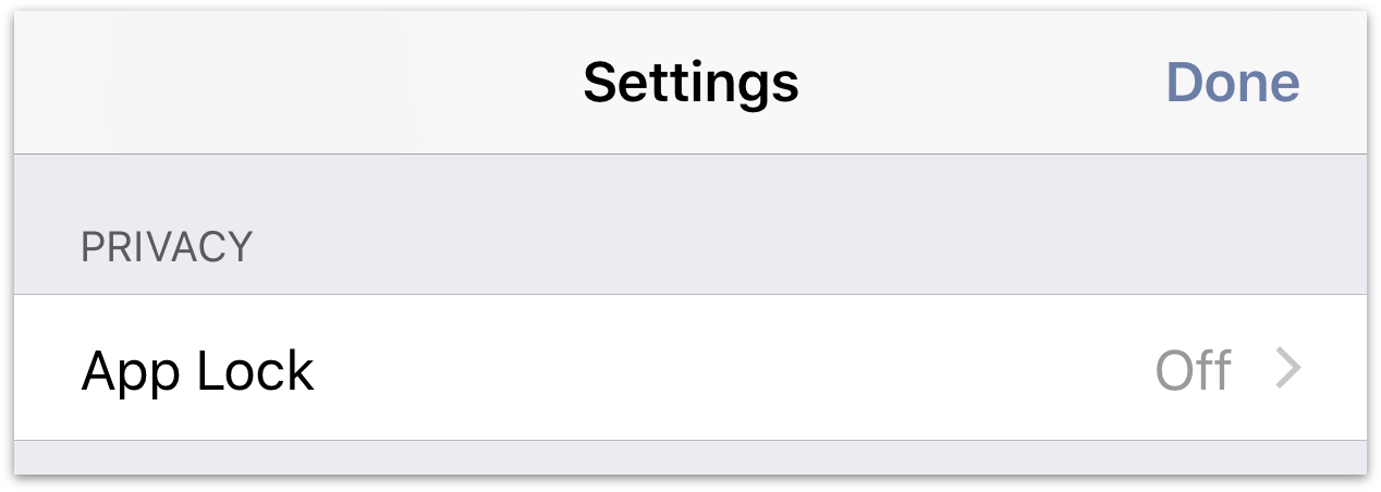 The OmniFocus 2 for iOS Settings screen, with App Lock turned off by default.